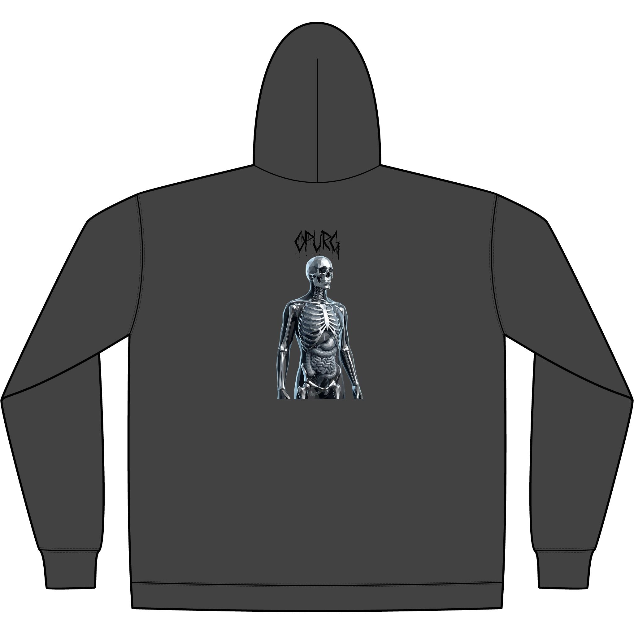 OP Skull Skeleton Zip Hoodie — Chrome Graphic Faded Full‑Zip